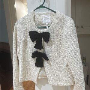 Avec Les Filles White Tweed Blazer with Black Bows